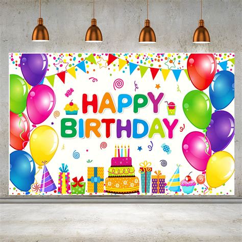 Buy Happy Birthday Party Decorations Colorful Birthday Banner Backdrop ...