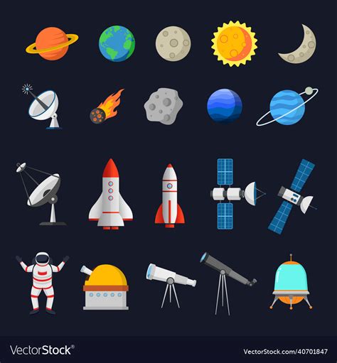 Set of space objects collection Royalty Free Vector Image