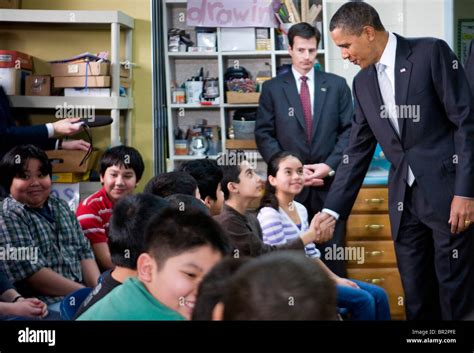 President Barack Obama visits Graham Road Elementary School Stock Photo ...