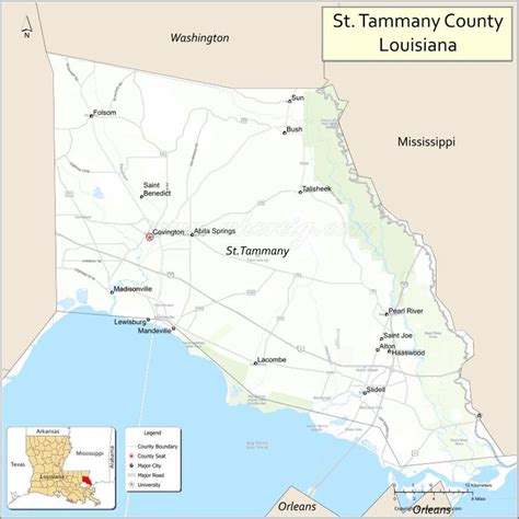 Map of St Tammany Parish, Louisiana showing cities, highways ...