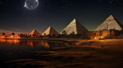 Premium AI Image | Night view of Pyramids of Giza