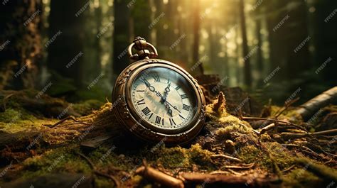 Premium AI Image | A timer clock is set up on the forest floor to ...