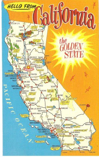 California Golden State map vintage postcard