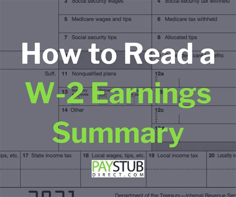 How to Read a W-2 Earnings Summary | PaystubDirect