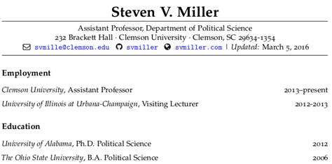 Make Your Academic CV Look Pretty in R Markdown | Steven V. Miller