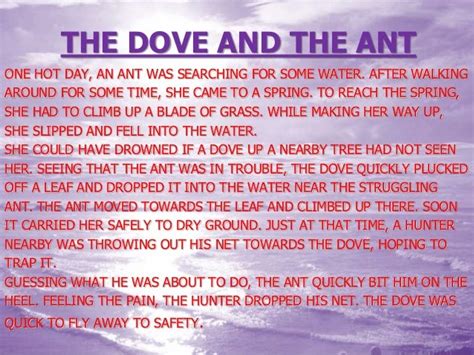 STORY - WRITING (THE ANT AND THE DOVE)