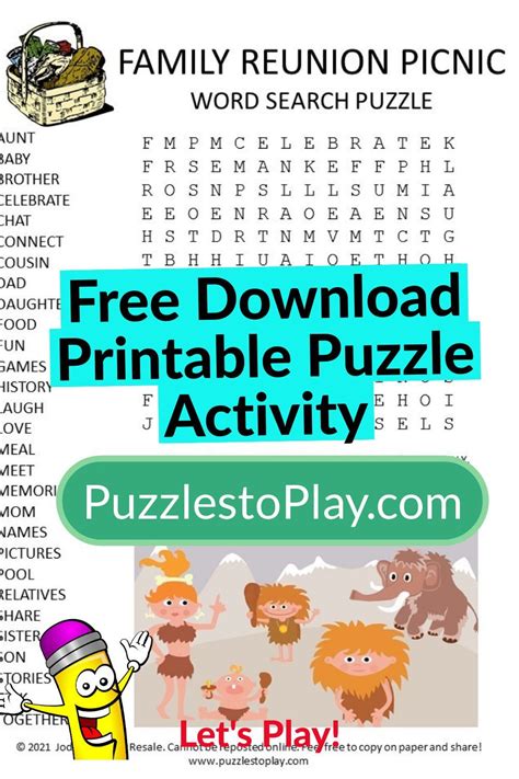 Family Reunion Picnic Word Search Puzzle | Kids word search, Word search puzzle, Printable ...