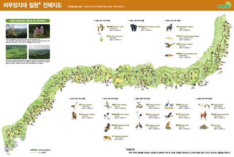 Map of the DMZ and endangered animals that live in it : korea