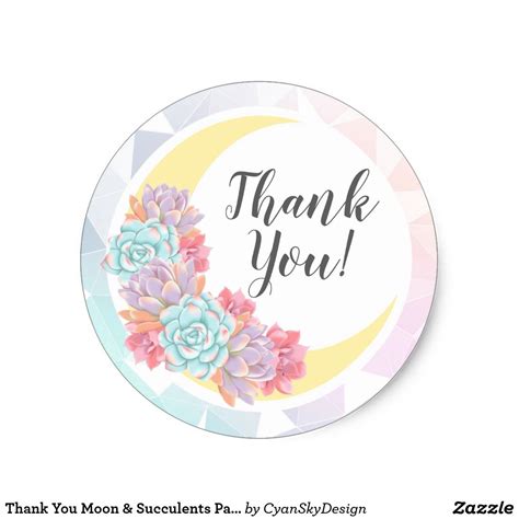 Thank You Moon & Succulents Pastel Mystic Boho Classic Round Sticker ...