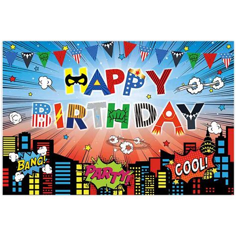 Buy Allenjoy 68" x 45" Superhero Theme Birthday Party Backdrop Children ...