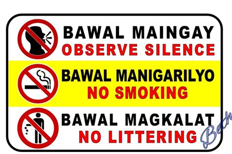 Bawal Maingay Bawal Manigarilyo Bawal Magkalat Signage PVC Plastic ...