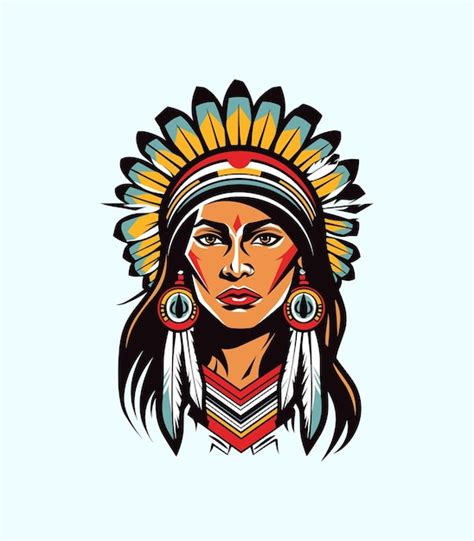 Premium Vector | Beautiful native indian american girl head vector clip art illustration