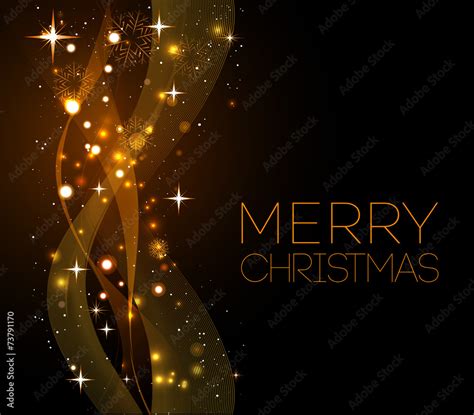 Merry Christmas gold greeting card with snowflakes Stock Vector | Adobe Stock