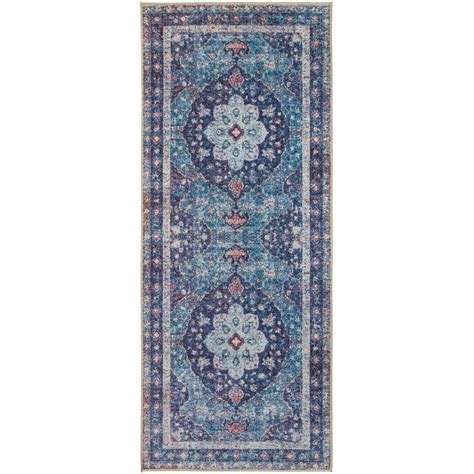 ReaLife Rugs Machine Washable Vintage Distressed Medallion Blue Eco-friendly Recycled Fiber Area ...