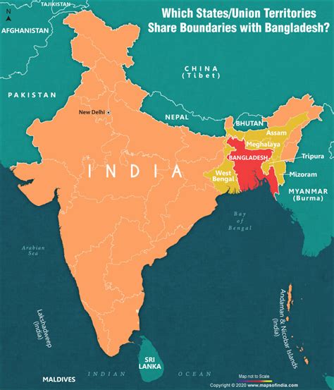 Map of India Showing States which Share Boundaries with Bangladesh ...