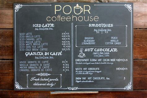 Coffee shop menu for POUR coffeehouse in Kansas. One of a set of three. | Cà phê, Thức uống