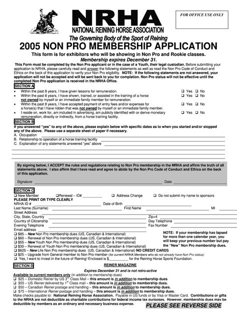 Fillable Online 2005 NON PRO MEMBERSHIP APPLICATION - NRHA.com Fax Email Print - pdfFiller