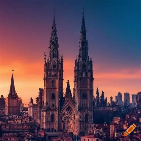 City skyline with gothic and baroque architecture