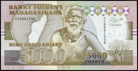 Madagascar 25000 Francs = 5000 Ariary banknote 1993|World Banknotes & Coins Pictures | Old Money ...