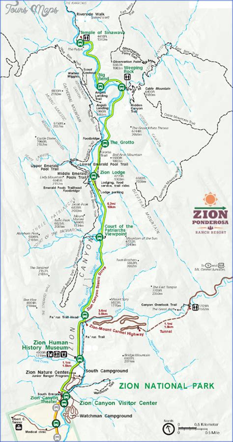 Zion National Park Map - ToursMaps.com