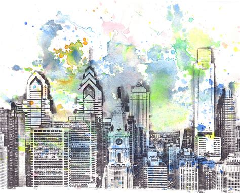 Philadelphia Skyline Art Print From Original Watercolor