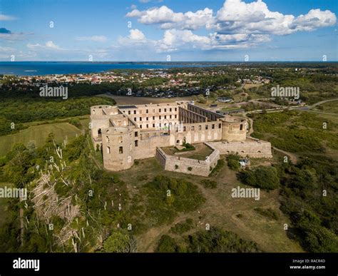 Aerial of Borgholm castle, Borgholm, Oland, Sweden, Scandinavia, Europe ...