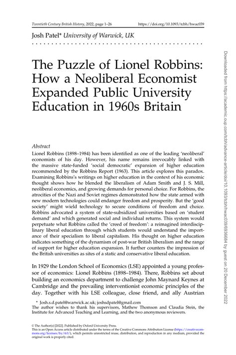 (PDF) The Puzzle of Lionel Robbins: How a Neoliberal Economist Expanded ...