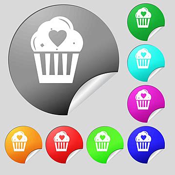 Colorful Cupcake Icon Set With Heart Cake Isolated Party Vector, Cake ...