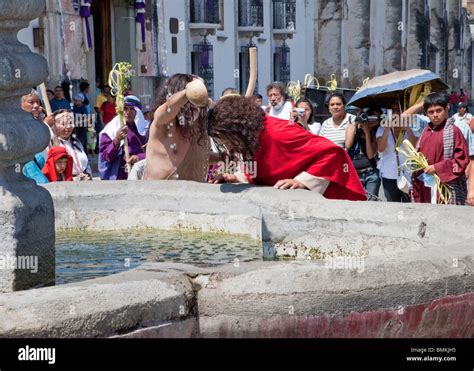 Antigua, Guatemala. Volunteer Actors Re-enact Scenes from the Life of Jesus, Palm Sunday, Semana ...