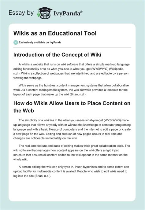 Wikis as an Educational Tool - 873 Words | Research Paper Example