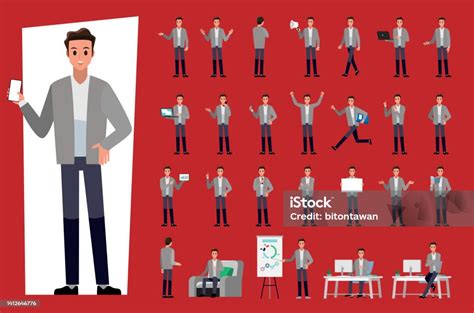 Cartoon Business Man Wear Suit Character Set Vector Illustration Stock Illustration - Download ...