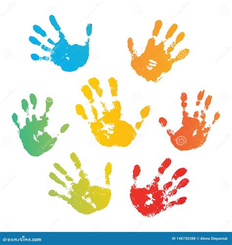 Hand Rainbow Print Isolated on White Background. Color Child Handprint. Creative Paint Hands ...