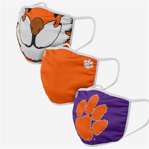 Clemson Tigers The Tiger Mascot 3 Pack Face Cover FOCO