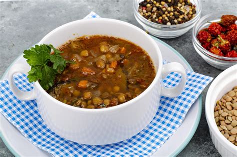 Vegetable soup with lentils in white plate. Studio Photo 5327434 Stock ...