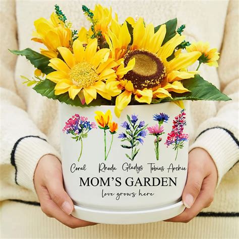 Custom Mom's Garden Birth Flower Outdoor Plant Pot with Kids Names ...