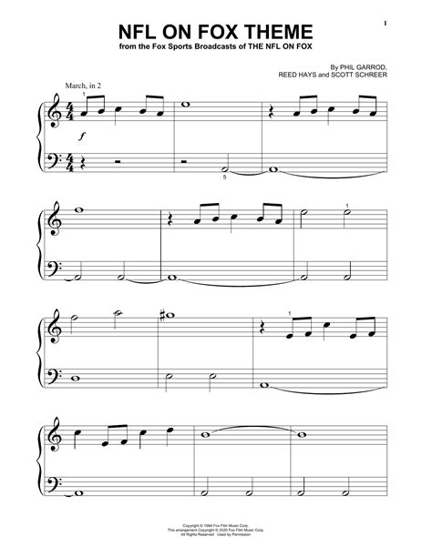 NFL On Fox Theme Sheet Music | Phil Garrod, Reed Hays and Scott Schreer | Beginning Piano Solo