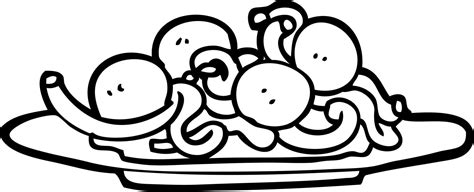 black and white cartoon spaghetti and meatballs 12551697 Vector Art at Vecteezy