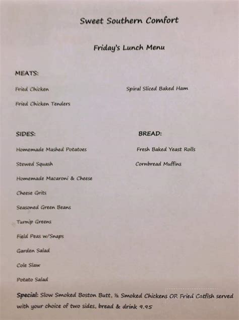 Menu of Sweet Southern Comfort in Freeport, FL 32439