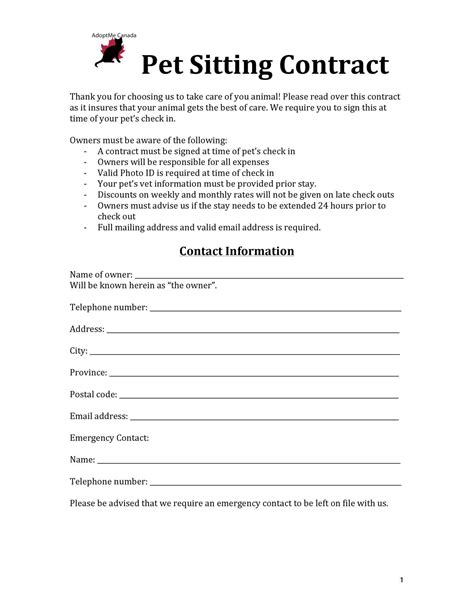 Free Dog Boarding Contract Template