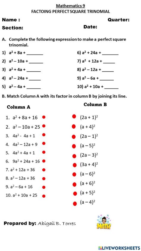 FACTORING PERFECT SQUARE TRINOMIAL | Gail_Torres | Live