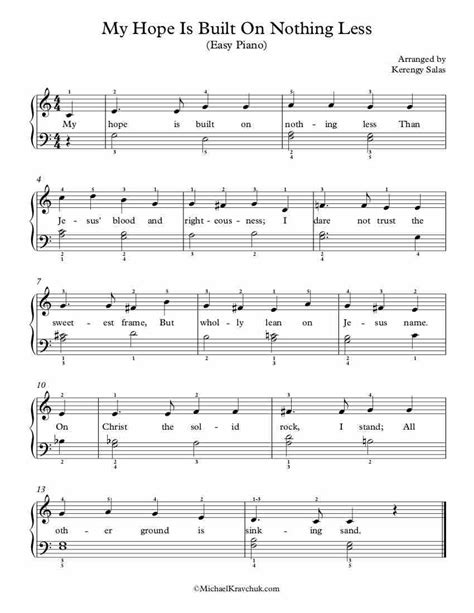 Easy Piano Arrangement Sheet Music - My Hope Is Built On Nothing Less ...