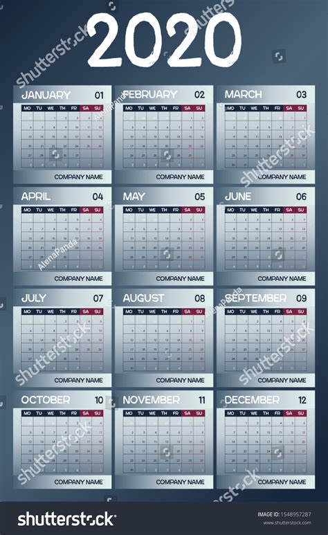 2020 Calendar Planner Planner 2020 Year Stock Vector (Royalty Free) 1548957287