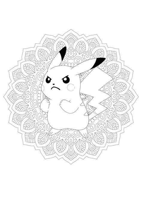 Angry Pikachu Mandala Coloring Pages - 2 Free Coloring Sheets (2021)