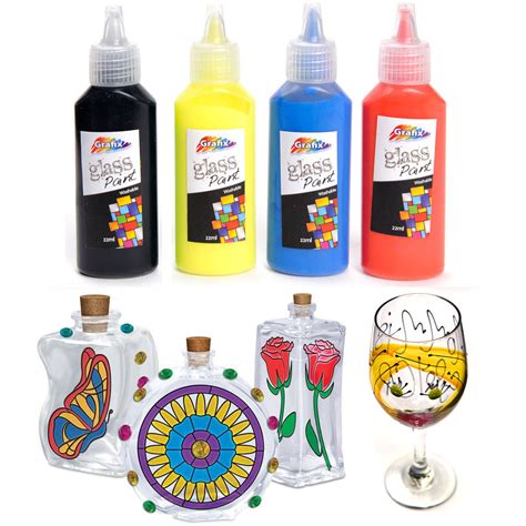 Glass Paint Set Painting Kit Black Red blue Yellow Opaque Stained Paints | eBay