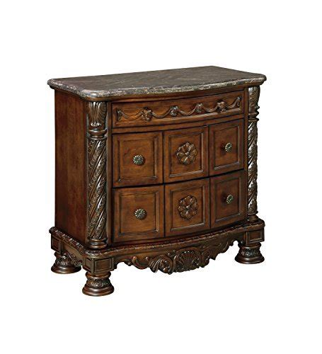 Ashley Furniture North Shore 3 Drawer Marble Top Nightstand in Brown ...