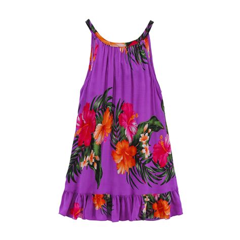 Girl Round Neck Hawaiian Luau Dress in Purple Floral 2T - Walmart.com - Walmart.com