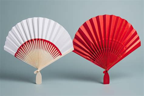 Premium AI Image | Red and white Chinese folding fans solitary