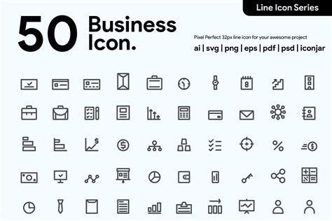 50 Business Line Icons | Outline Icons ~ Creative Market