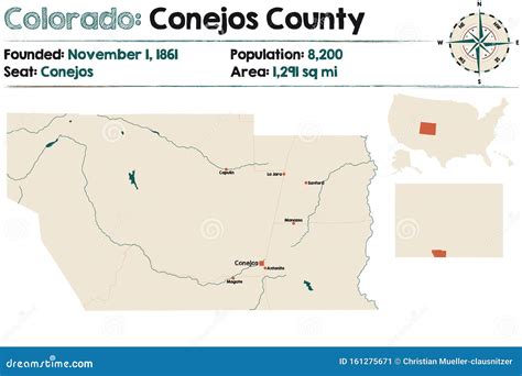 Map of Conejos County in Colorado Stock Vector - Illustration of ...