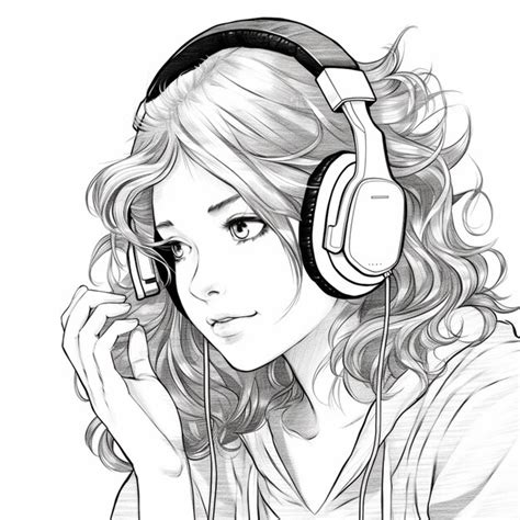 Premium Photo | Drawing of a girl listening to music with headphones ...